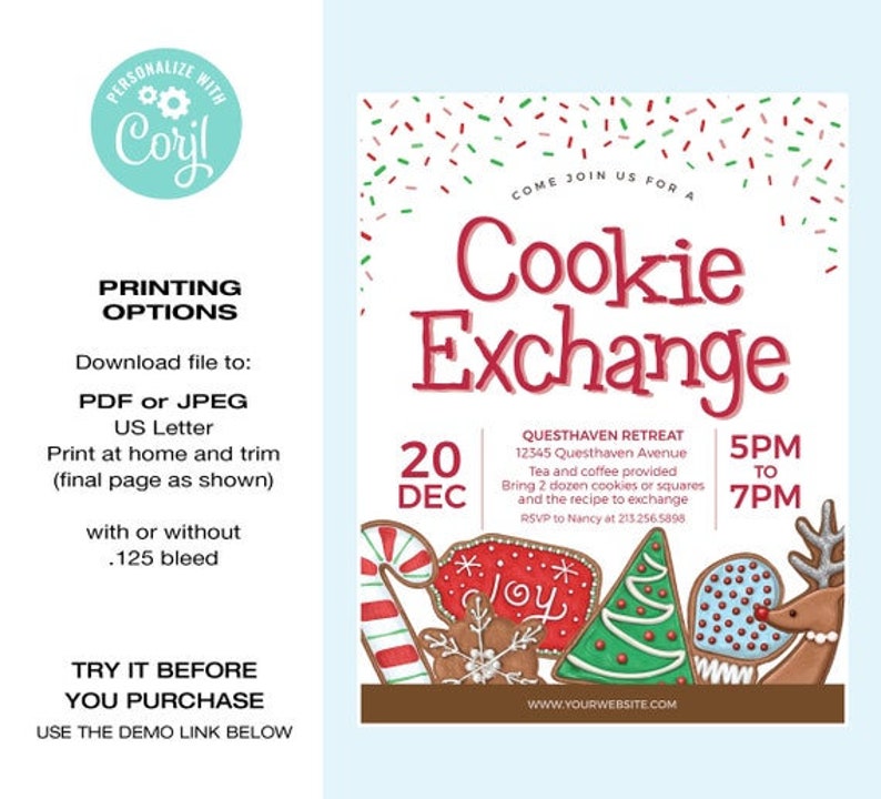 Cookie Exchange Template | EDITABLE | Holiday Cookie Exchange Flyer ...