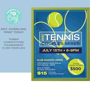 Tennis Tournament  Flyer Template • Tennis Mixer, Tennis Competition Flyer Template | EDITABLE | Event Flyer |  • Instant Download Corjl.com