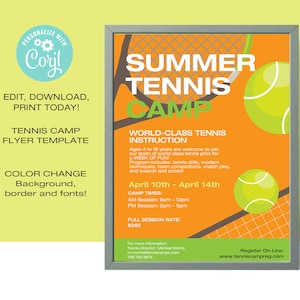 Tennis Camp Flyer Template • Tennis Mixer, Tennis Competition Flyer Template | EDITABLE | Event Flyer |  • Instant Download Corjl.com