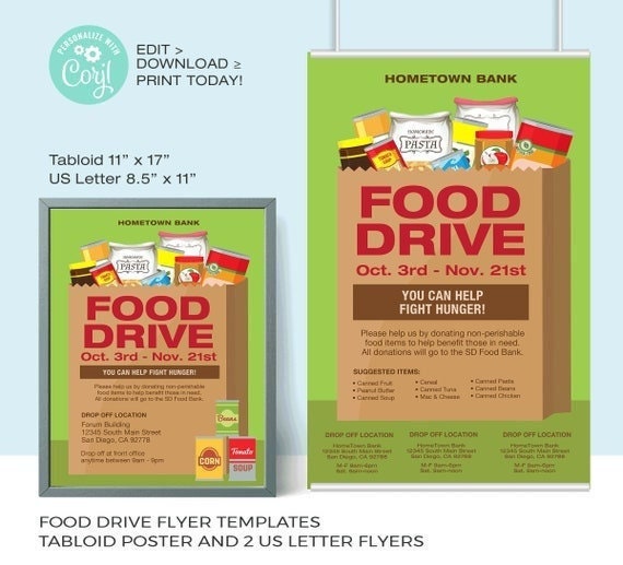 Food Drive Flyer Template Canned Food Drive Flyer EDITABLE Etsy