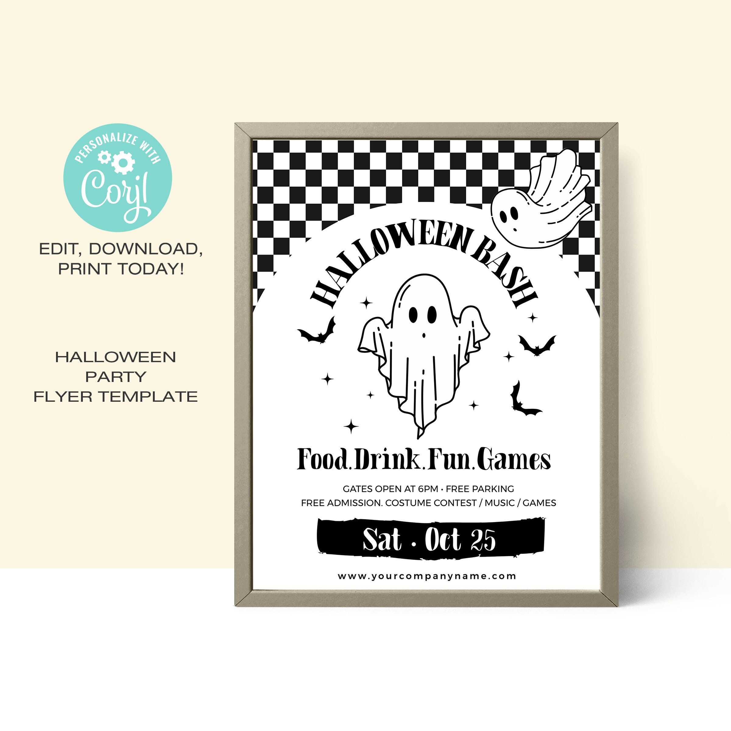 Halloween Party Flyer Template • Halloween Bash • Groovy Halloween •  Digital Template | Editable • Instant Download Corjl.com - Etsy, image size:2400x2400