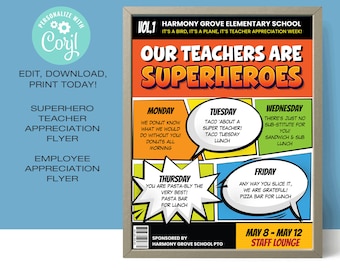 Editable Teacher Appreciation Week Flyer - Printable Superhero Theme ...