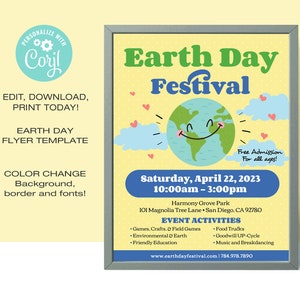 Earth Day Festival Flyer Template EDITABLE| Earth Day Flyer | 8.5 x 11 • Instant Download Corjl.com