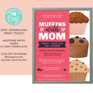 Szablon ulotki „Muffins and Mom” EDYTOWALNY| Ulotka na Dzień Matki | 8,5 x 11 • Natychmiastowe pobranie Corjl.com