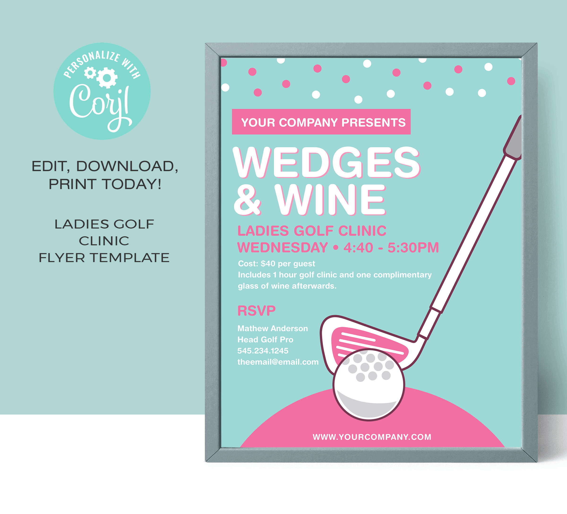 Ladies Golf Tournament Flyer Template Golf Clinic Template EDITABLE