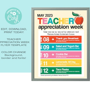 Teacher Appreciation Week Flyer Template EDITABLE| Teacher Appreciation Flyer | 8.5 x 11 • Instant Download Corjl.com