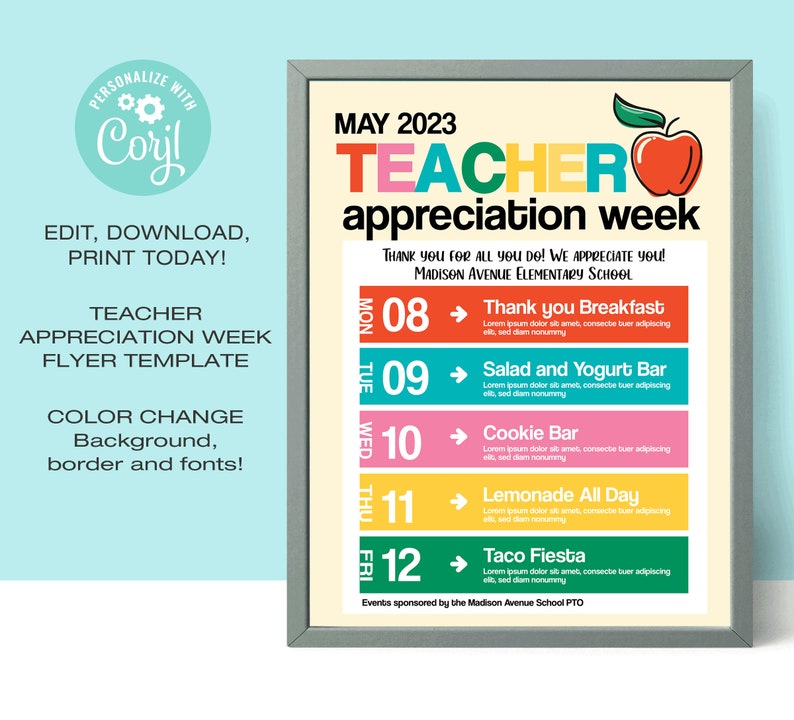 Teacher Appreciation Week Flyer Template EDITABLE Teacher Etsy