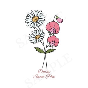 April Daisy + Sweet Pea Colorful Birth Flower Wall Art Poster