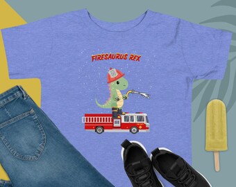 Dinosaur Firefighter Kids Shirt Firesaurus Rex Toddler T-Shirt Dino Fireman Birthday Gift Tee Firetruck Shirt Tyrannosaurus Rex Youth Shirt