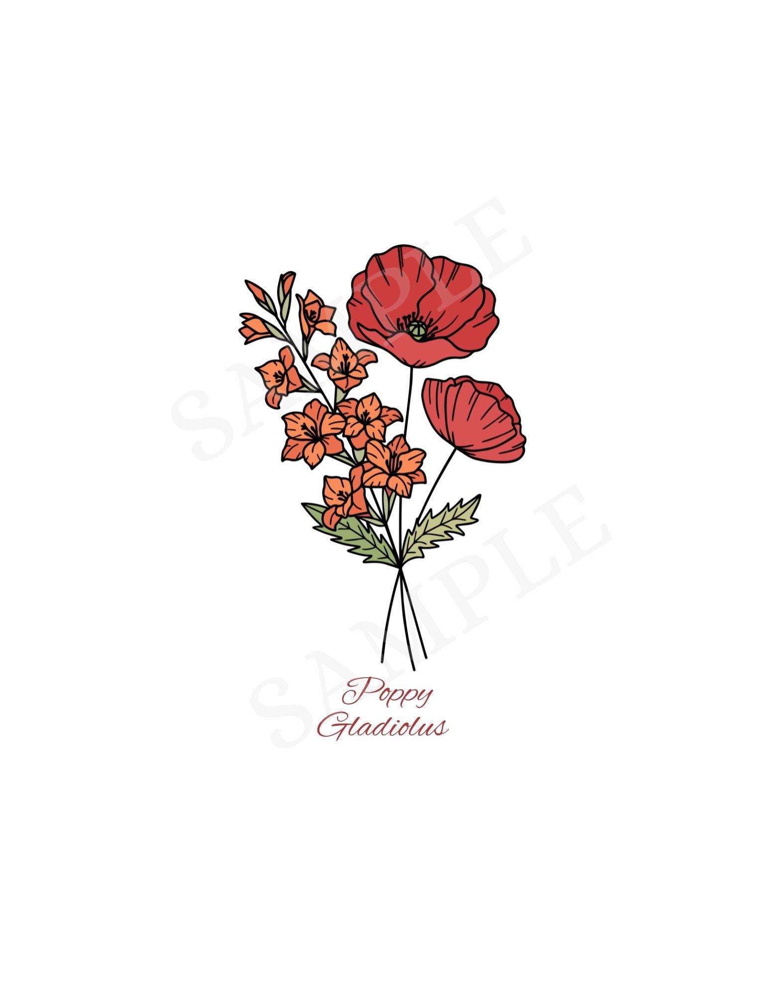 13+ Gladiolus And Poppy August Birth Flower Art: Poppy & Gladiolus, Personalized Nursery Decor