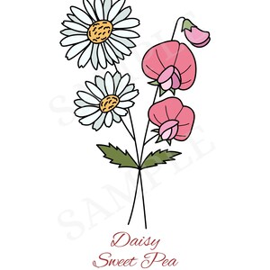 April Daisy + Sweet Pea Birth Flower Wall Art Digital File Grandmother