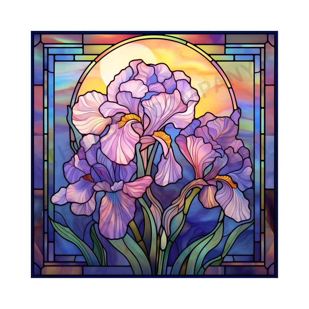 February Window Design February Iris Stained Glass Window Birth Month Flower Wall Art Digital ...