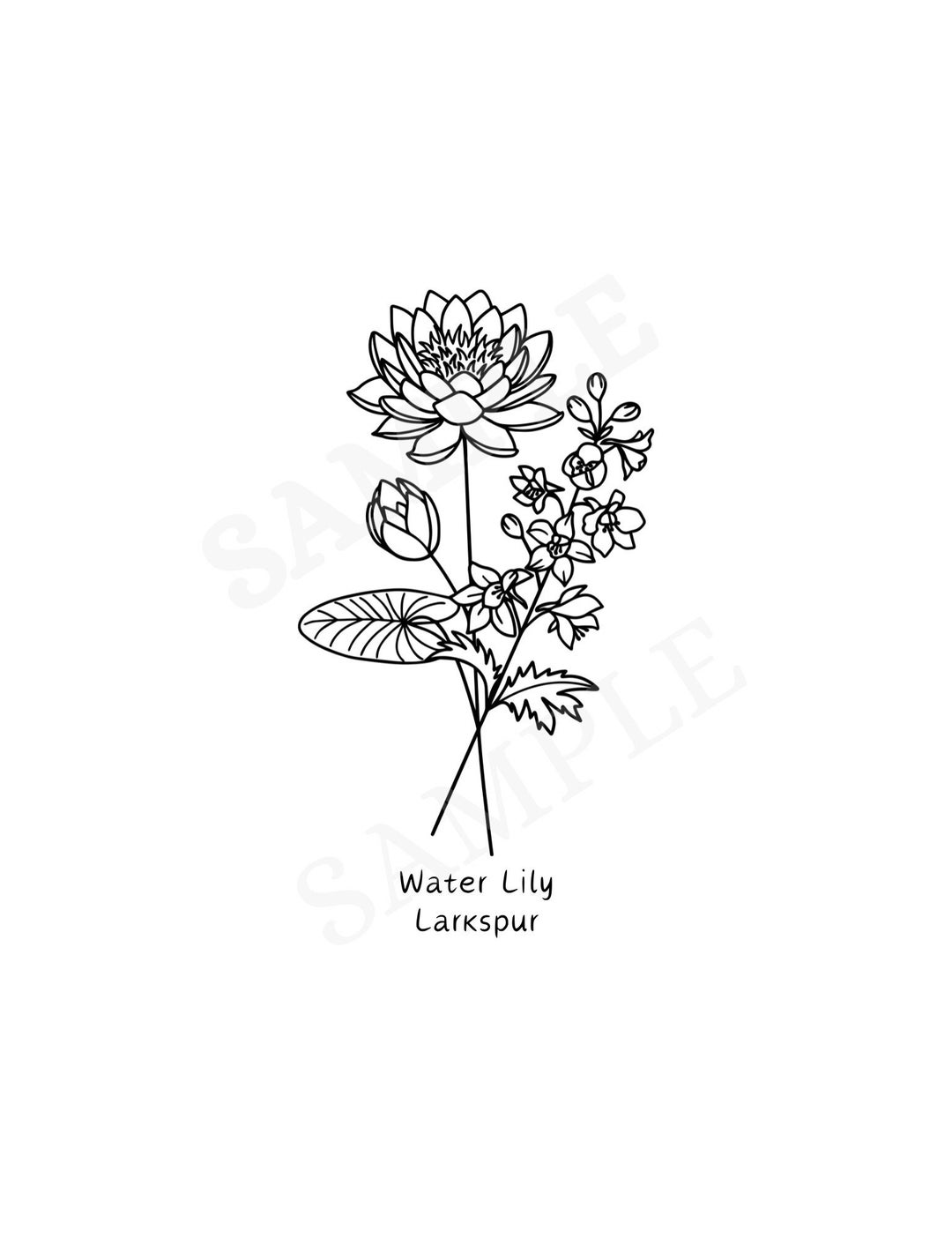 July Birth Flower Print: Water Lily & Larkspur Wall Art (digital ...