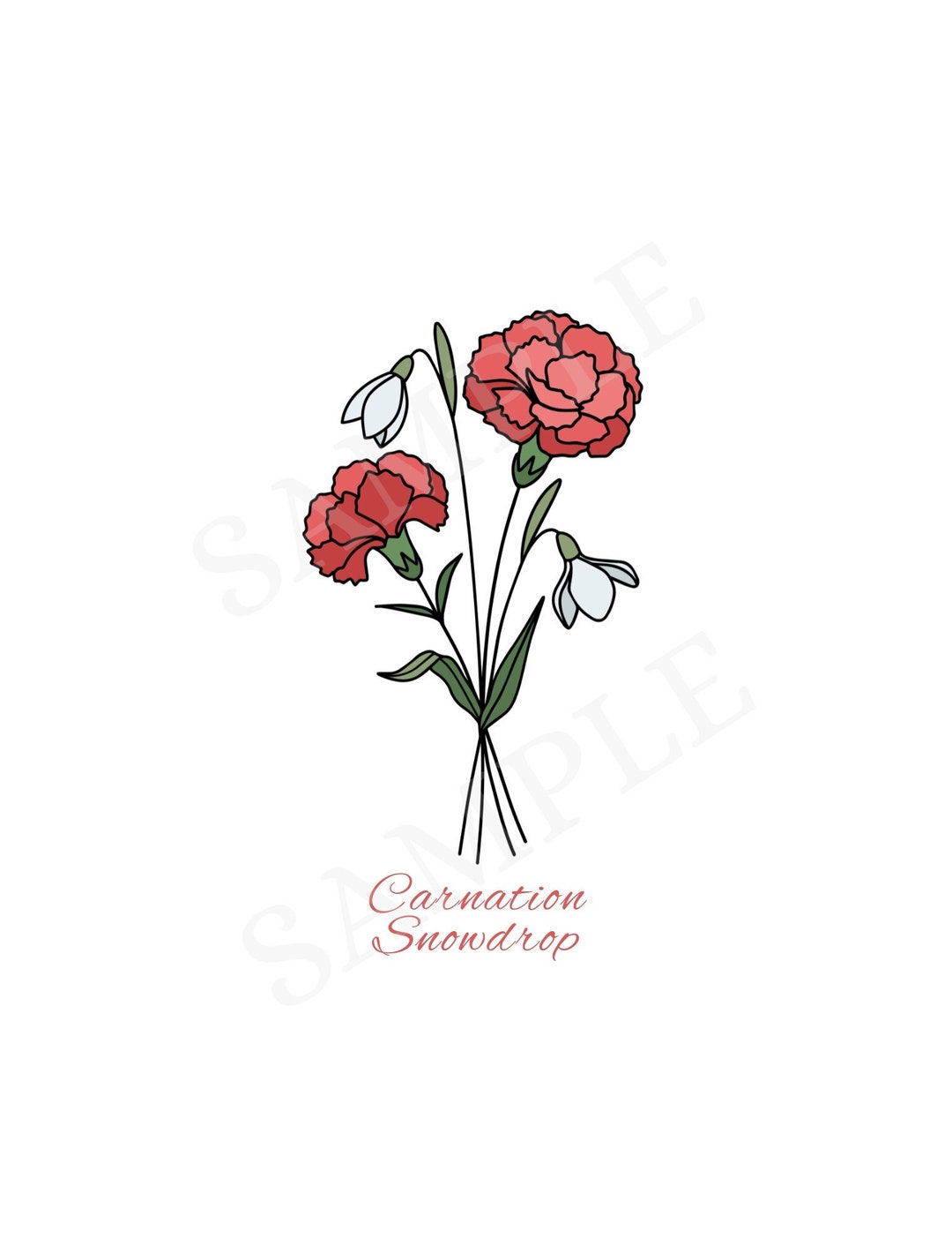 January Carnation + Snowdrop Birth Flower Wall Art Digital File ...