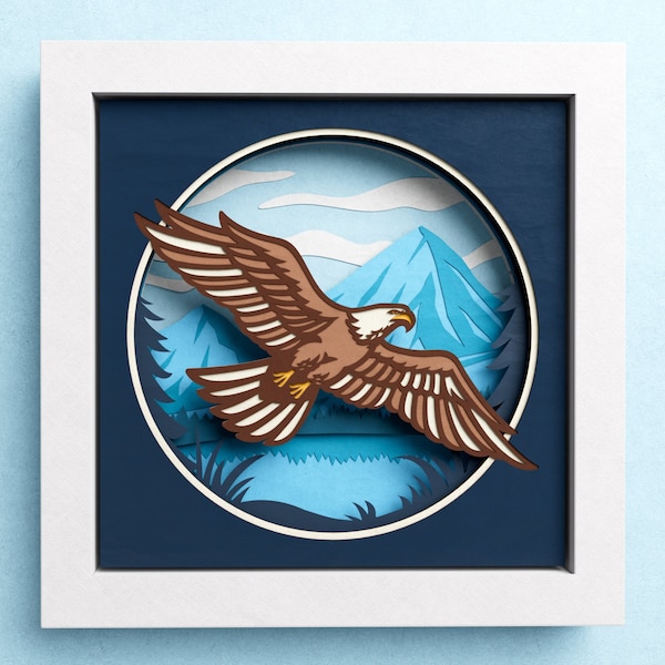 3D Eagle Shadow Box, Animal Shadow Box SVG, Nature and Mountains Cut Files, Freedom SVG, Files For Cricut with Easy Instructions