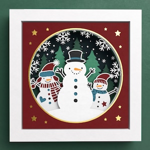 Scatola d'ombra del pupazzo di neve 3D, Scatola d'ombra di Natale SVG, Papercut a strati di Natale, Famiglia di pupazzi di neve, File per Cricut con semplici istruzioni