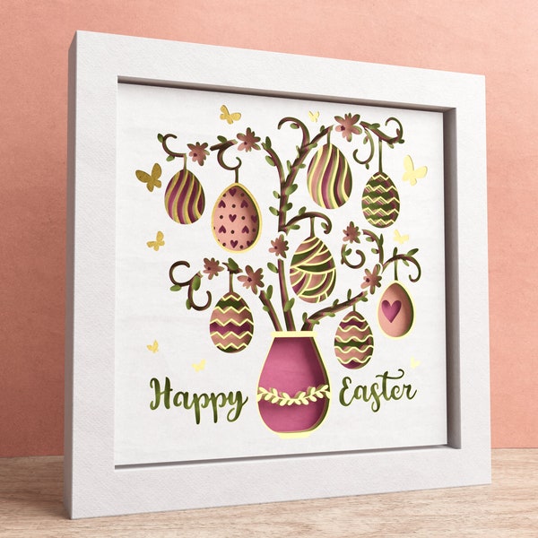 3D Easter Egg Tree Shadow Box, Happy Easter SVG, Easter Tree Shadowbox, Religious Shadow Box, Files For Cricut with Easy Instructions