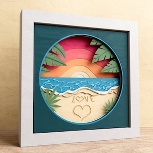 3D Beach Love Shadow Box, Valentines Day Shadow Box, 3D Heart and Love SVG, Mandala Files For Cricut and Silhouette with Easy Instructions