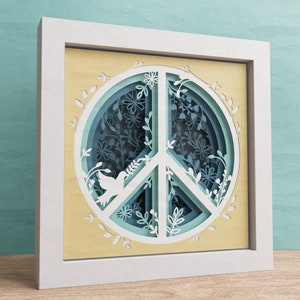 Scatola per ombre con segno di pace 3D, Svg floreale, Mandala 3D, file per Cricut e Silhouette con semplici istruzioni