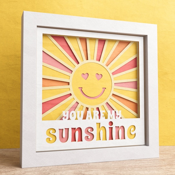 3D You Are My Sunshine Shadow Box, décoration de chambre de bébé, enseigne pour enfants, superposition d'oeuvres d'art sur papier, fichiers pour Cricut et silhouette, instructions faciles