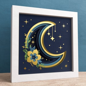 3D Moon Welcome Shadow Box, Floral Svg, 3D Mandala, Flower Shadow Box, 3D Mandala Files For Cricut and Silhouette with Easy Instructions