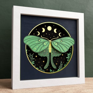 3D Luna Moth Shadow Box, Animal Shadow Box SVG, papillon mystique Papercut, animaux SVG, fichiers pour Cricut et Silhouette avec instructions faciles