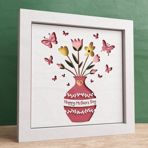 3D-schaduwdoos Moederdag met bloemen, schaduwdoos vlinders, gelaagde papierkunst, voor Cricut en silhouet met eenvoudige instructies