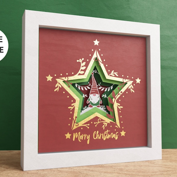 3D ノーム シャドー ボックス、メリー クリスマス SVG、Cricut および Silhouette 用ファイル、簡単な説明付き