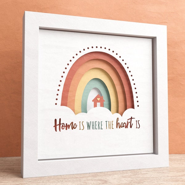 3D Home Shadow Box, Boho Rainbow Svg, Home Sweet Home Svg, Layered Paper Art, Files For Cricut and Silhouette with Easy Instructions