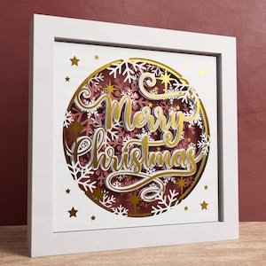 3D Merry Christmas Shadow Box, Christmas 3D Svg, archivos para Cricut y Silhouette con instrucciones sencillas