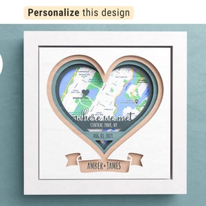 3D wo wir trafen Schattenbox, personalisierbar, Valentinstag, geschichtetes Papier, Unser erstes Date, Dateien für Cricut und Silhouette