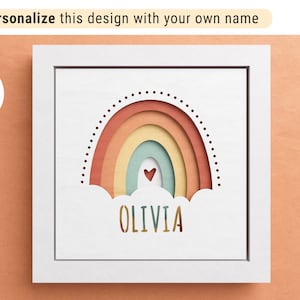 Nom personnalisé 3D Shadow Box, Boho arc-en-ciel Svg, Art en couches de papier, fichiers pour Cricut et Silhouette avec instructions faciles