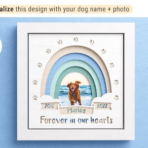 Benutzerdefinierte Haustier-Memorial-Schattenbox, personalisierter Hund, anpassbare Haustier-Memorial-Regenbogen-Schattenbox, Dateien für Cricut einfache Anweisungen