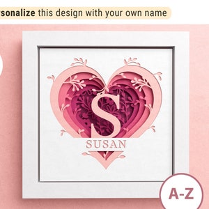 3D Heart Split Monogram A-Z Shadow Box, Nombre personalizado, Alfabeto Nombre de familia SVG, Corazón SVG, Signo familiar, Archivos para Cricut Instrucciones fáciles