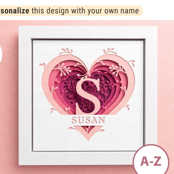 3D Heart Split Monogram A-Z Shadow Box, Custom Name, Alphabet Family Name SVG, Heart SVG, Family Sign, Files For Cricut Easy Instructions