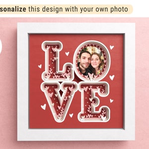 Scatola delle ombre d'amore 3D con foto personalizzata, scatola delle ombre di San Valentino, arte su carta a strati, file per Cricut e Silhouette con semplici istruzioni