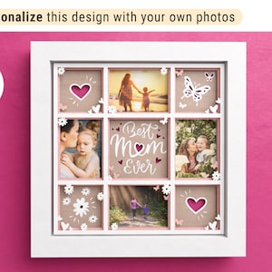 3D Best Mom Ever Shadow Box with Custom Photos, Multi Photo Frame, Mothers Day Shadow Box, Layered Paper Art, Easy Instructions