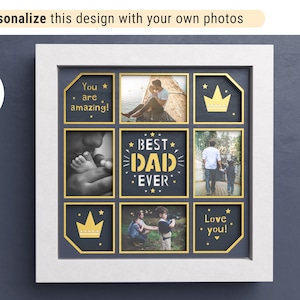 3D beste vader ooit schaduwdoos met aangepaste foto's, multi-fotolijst, vaderdagschaduwdoos, verjaardag, gelaagde papierkunst, eenvoudige instructies