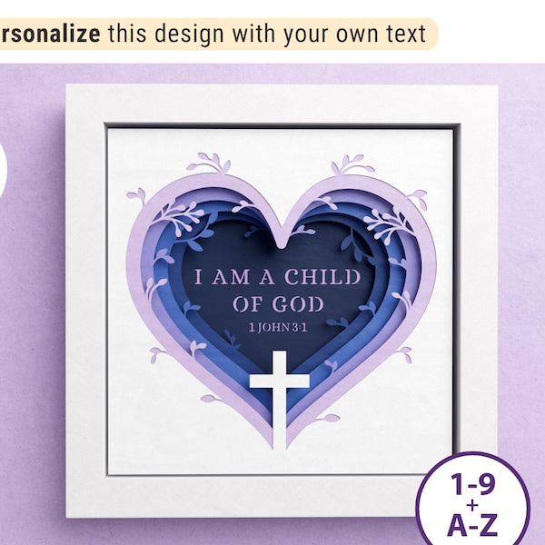 3D Child of God Heart Shadow Box, Christian Shadow Box, Religious Svg, Psalm Files For Cricut and Silhouette with Easy Instructions