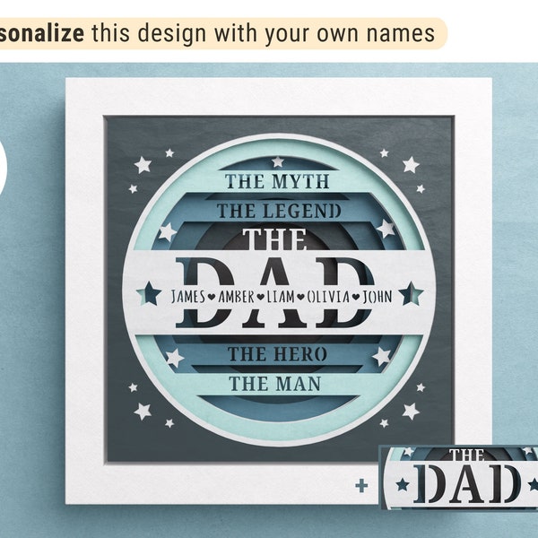 3D DAD Shadow Box with Custom Names, Fathers Day Day Shadow Box, Layered Paper Art, Files For Cricut and Silhouette with Easy Instructions