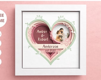 3D Customizable Wedding Shadow Box, Custom Name Shadow Box, Layered Paper Art, Heart 3D SVG, Files For Cricut with Easy Instructions
