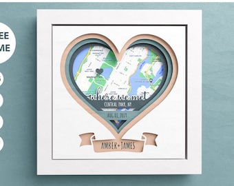 3D Where We Met Shadow Box, Personalizable, Valentines Day, Layered Paper Art, Our First Date, Files For Cricut and Silhouette