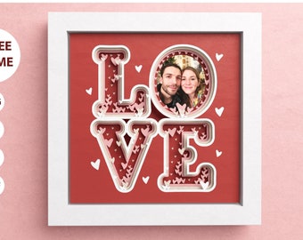 3D Love Shadow Box with Custom Photo, Valentines Day Shadow Box, Layered Paper Art, Files For Cricut and Silhouette with Easy Instructions