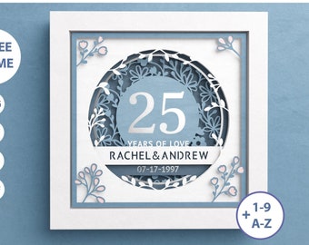 3D Anniversary Shadow Box with Custom Names, Wedding Shadow Box, Anniversary Gifts, Files For Cricut and Silhouette with Easy Instructions