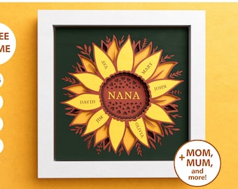 3D Sunflower Shadow Box, Mothers Day Shadow Box, Mom, Mum, Mother, Nana, Grandma, Layered Paper Art, For Cricut with Easy Instructions