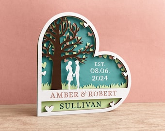 3D Wedding Shadow Heart with Custom Words, Valentines Day Heart Shadow Box, Tree of Love SVG Files For Cricut with Easy Instructions