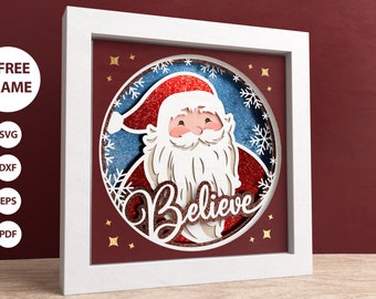 3D Santa Believe Shadow Box, Christmas Shadow Box SVG, Christmas Layered Papercut, Father Christmas, Files For Cricut with Easy Instructions