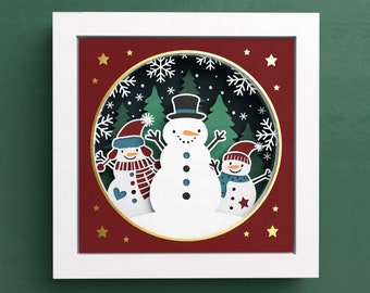 3D Snowman Shadow Box, Christmas Shadow Box SVG, Christmas Layered Papercut, Snowman Family, Files For Cricut with Easy Instructions