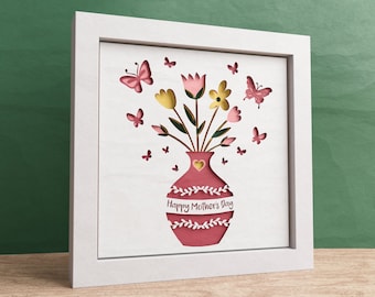 Caja de sombras 3D para el Día de la Madre con flores y mariposas, arte en papel en capas, para Cricut y Silhouette con instrucciones sencillas.