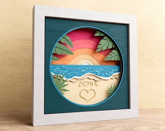 3D Beach Love Shadow Box, Valentines Day Shadow Box, 3D Heart and Love SVG, Mandala Files For Cricut and Silhouette with Easy Instructions